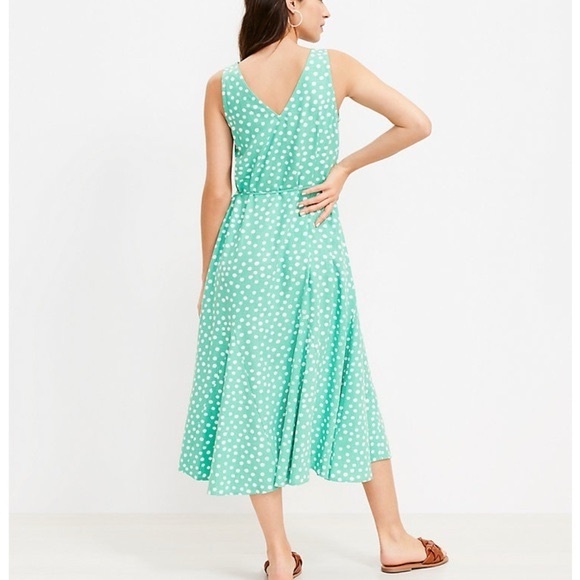 LOFT Dotted Godet Double V Midi Dress - Size S - Picture 3 of 12